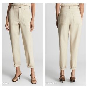 Reiss Cream High-Waist Tapered Pants